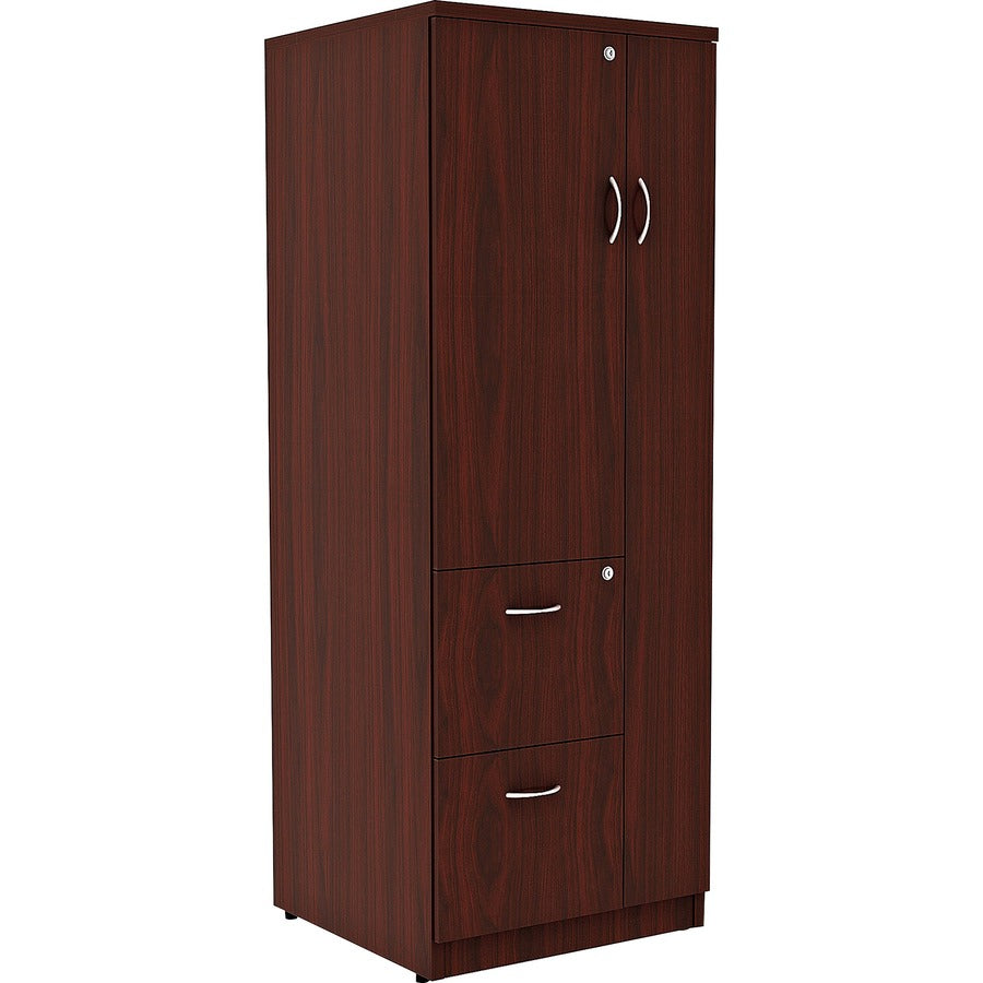 Lorell Essentials/Revelance Tall Storage Cabinet - 65.6" Height x 23.6" Width x 23.6" Depth Cabinet, x 0.5" Length Compartment - Total Drawer(s): 2 - 1 Door(s) - Finish: Mahogany, Laminate - Durable, Lockable Drawer - For Storage - 1 Each