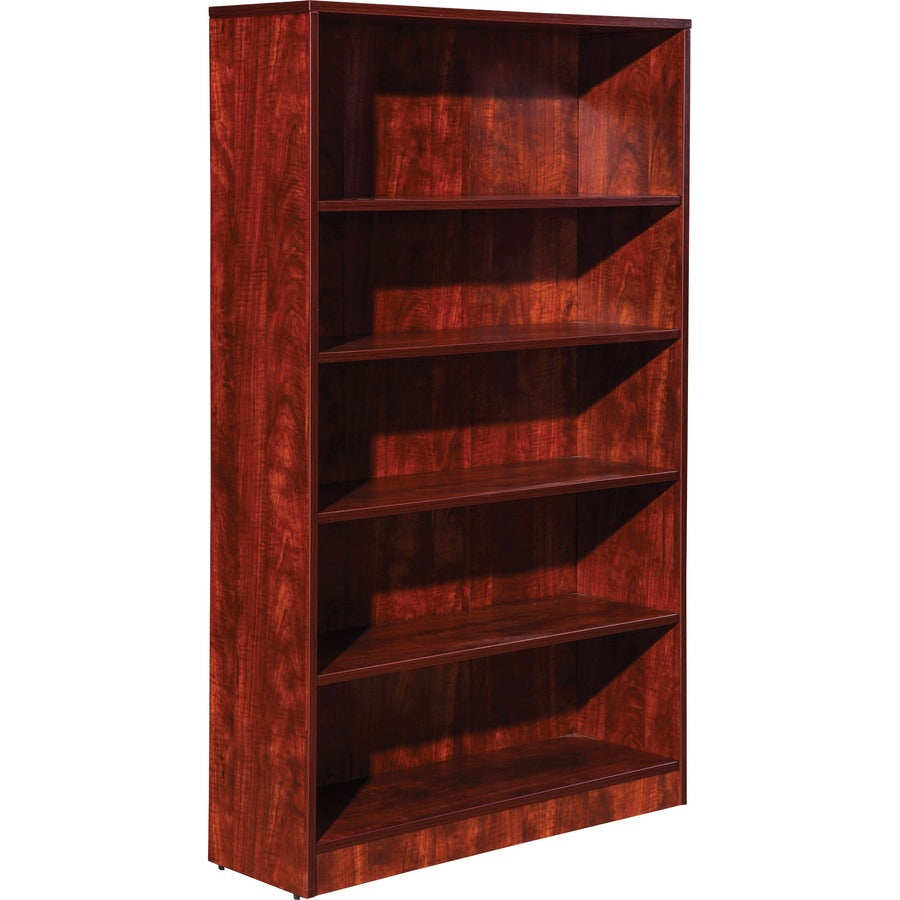 Lorell Laminate Bookcase - 0.7" Thickness Shelf, 60" Height x 36" Width x 12" Depth - 5 Shelve(s) - 4 Adjustable Shelf(ves) - Square Edge - Material: Thermofused Laminate (TFL) - Finish: Cherry - 1 Each
