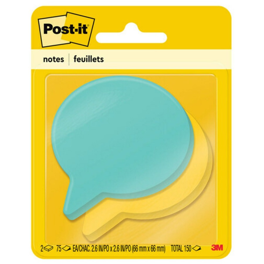 Post-it®, Die-Cut Notes - 150 x Assorted - 3" Flag/Note Width x 3" Flag/Note Length - Thought Bubble - 75 Sheets per Pad - Blue, Green - Die-cut, Self-adhesive - 2 / Pack