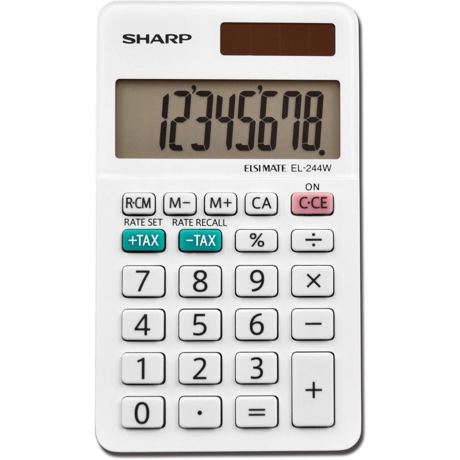 Sharp Calculators EL-244WB 8-Digit Professional Pocket Calculator - 3-Key Memory, Auto Power Off - 8 Digits - LCD - 0.3" Height x 2.4" Width x 4.1" Depth - White - 1 Each