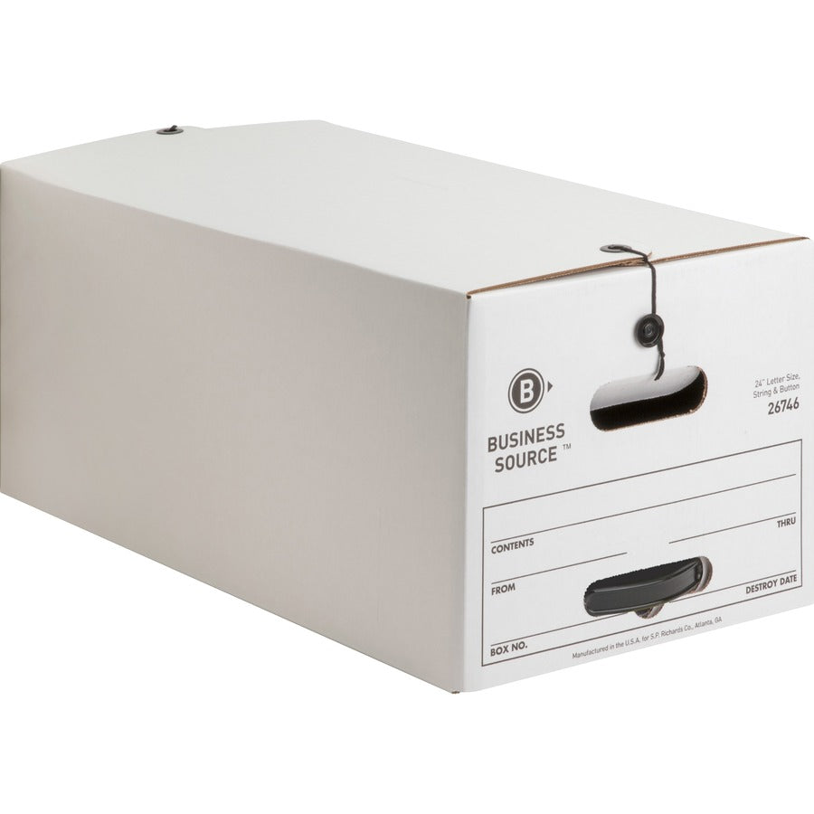 Business Source Medium Duty Letter Size Storage Box - Internal Dimensions: 12" Width x 24" Depth x 10" Height - External Dimensions: 12.3" Width x 24.1" Depth x 10.8" Height - Media Size Supported: Letter - Stackable - White - 12 / Carton