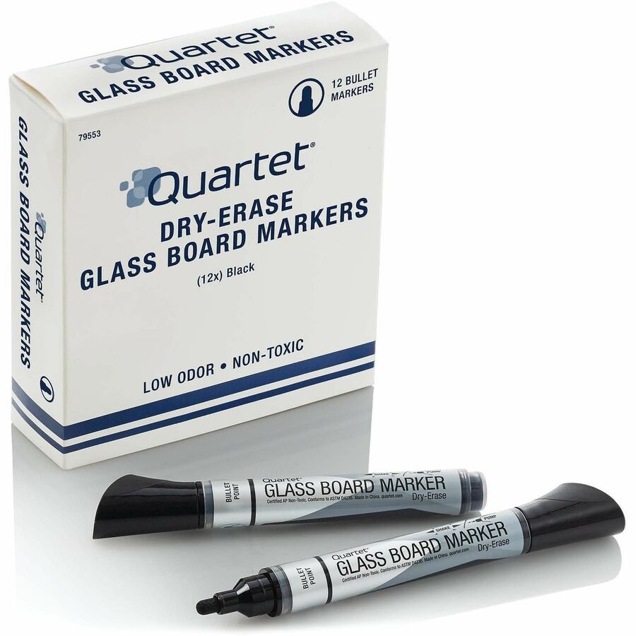 Quartet Premium Dry-Erase Markers for Glass Boards - Erasable - Black Ink - 12 / Box