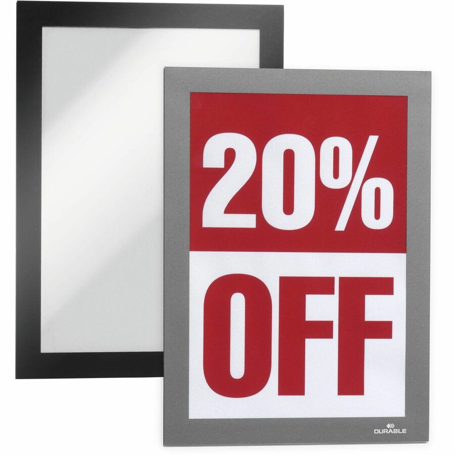 DURABLE Duraframe Half Letter - Holds 5.50" x 8.50" Insert - Rectangle - Magnetic, Repositionable, Self-adhesive, Dual-sided - Silver - 2 / Pack