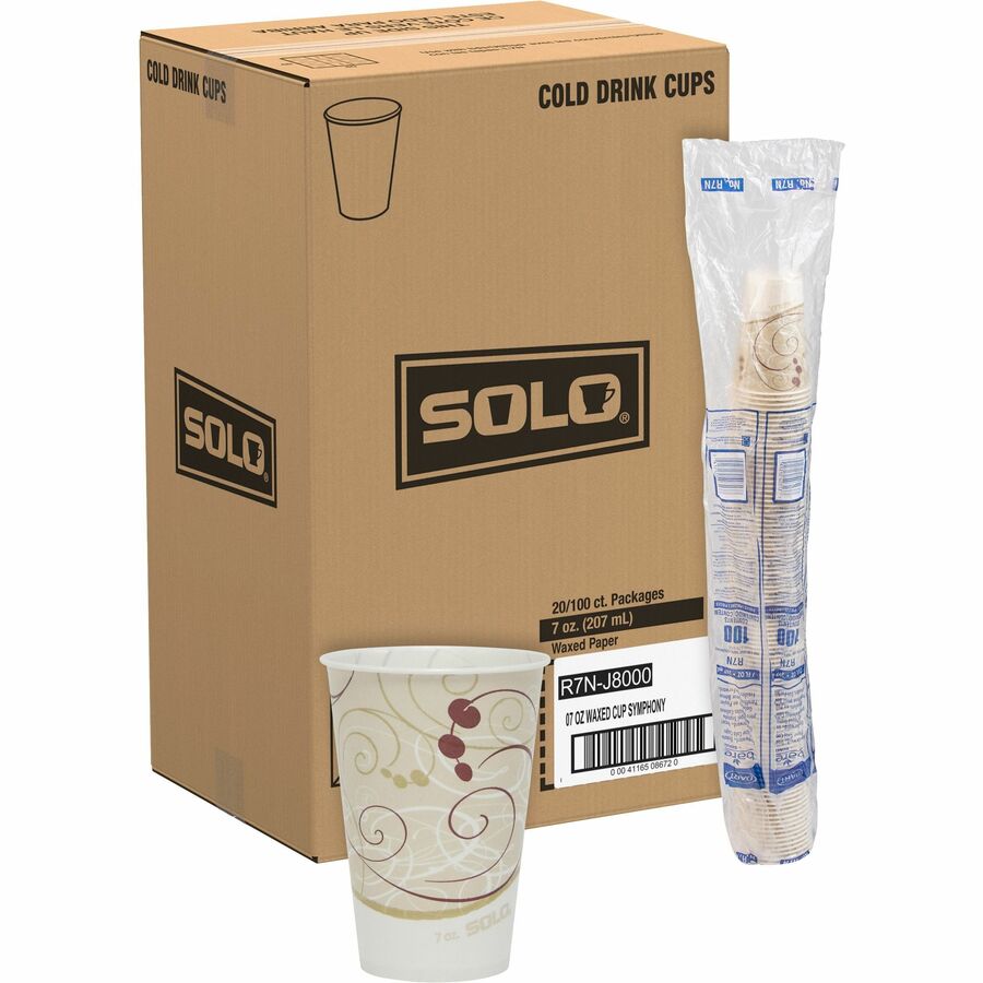 Solo 7 oz Waxed Paper Cold Cups - Symphony - 7 fl oz - Beige - Paper - Milk Shake, Smoothie - 100/Pack - 20 / Carton