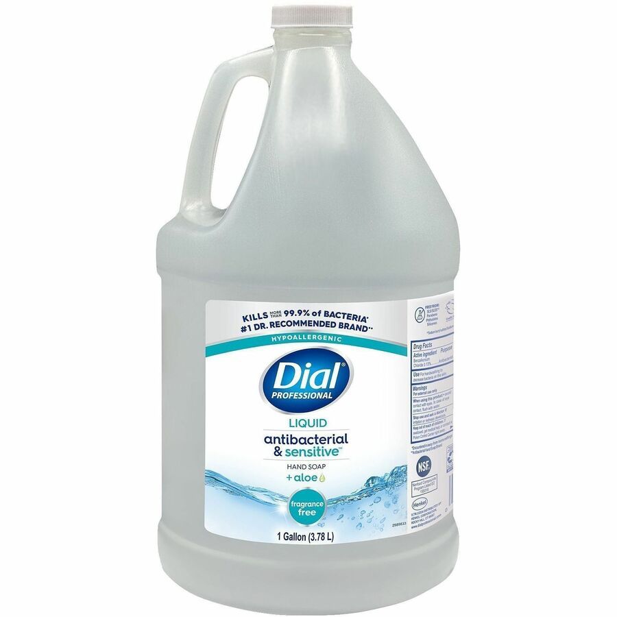 Dial Sensitive Skin Antibacterial Liquid Hand Soap Refill - 1 gal - Kill Germs, Bacteria Remover, Yeast Remover, Mold Remover - Skin, Hand - Clear - 4 / Carton