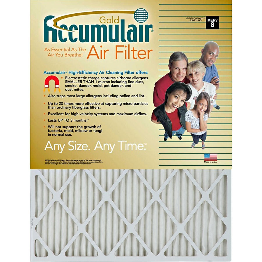 Accumulair Gold Air Filter - For Air Conditioner, Furnace - Remove Mold Spores, Removes Mildew, Remove Bacteria, Remove Micro Organisms, Remove Allergens, Remove Dust, Remove Smoke, Remove Pet Dander, Remove Dust Mite - 16" Height x 16" Width x 1" Dept...