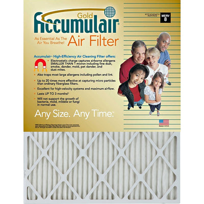 Accumulair Gold Air Filter - For Air Conditioner, Furnace - Remove Mold Spores, Removes Mildew, Remove Bacteria, Remove Micro Organisms, Remove Allergens, Remove Dust, Remove Smoke, Remove Pet Dander, Remove Dust Mite - 20" Height x 21.5" Width x 1" De...