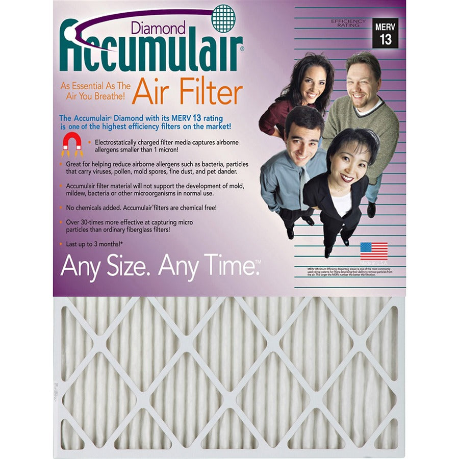 Accumulair Diamond Air Filter - For Air Conditioner, Furnace - Remove Mold Spores, Removes Mildew, Remove Bacteria, Remove Micro Organisms, Remove Allergens, Remove Dust, Remove Smoke, Remove Pet Dander, Remove Dust Mite - 16" Height x 30" Width x 1" D...