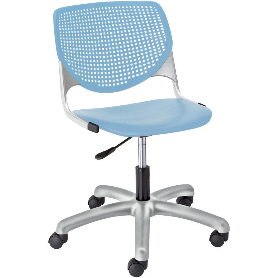 KFI Kool Task Chair with Perforated Back - Sky Blue Seat Color - Polypropylene Seat Material - Sky Blue Back Color - Polypropylene Back Material - Powder Coated Silver Frame Color - Steel Frame Material - 5-star Base - 1 Each