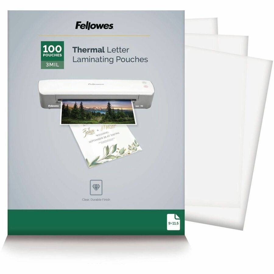 Fellowes Letter-Size Thermal Laminating Pouches - Sheet Size Supported: Letter 8.50" Width x 11" Length - Laminating Pouch/Sheet Size: 9" Width x 11.50" Length x 3 mil Thickness - Glossy - for Document - Durable, Photo-safe, Erasable, Water Proof - Cle...
