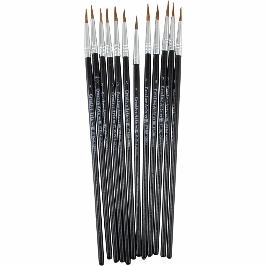 Charles Leonard Water Color Brush - 0.50" Bristle - No. 3 - Hardwood Handle - Aluminum Ferrule - 12 / Pack