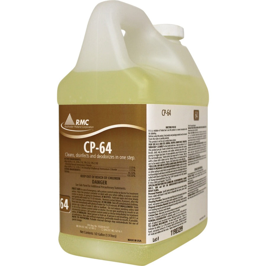 RMC CP-64 Cleaner - For Toilet - Concentrate - 64 fl oz (2 quart) - Fresh Lemon Scent - Disinfectant - Yellow - 4 / Carton
