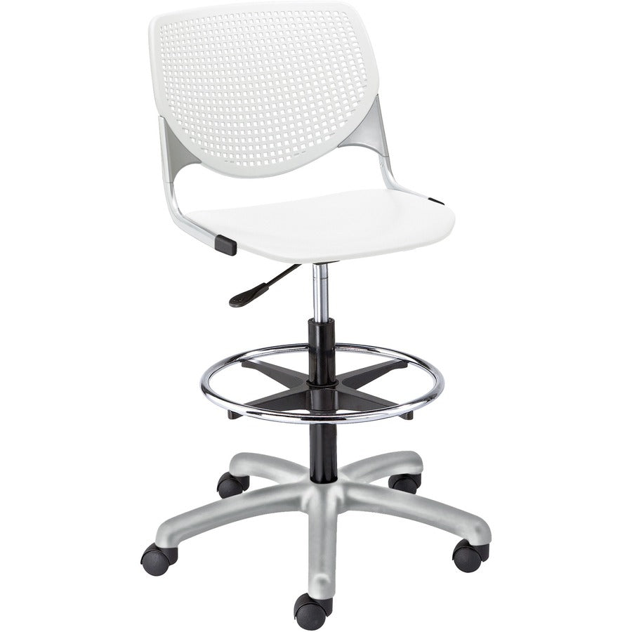 KFI Kool Collection 2300 Armless Stool with Casters - Polypropylene Seat Material - Polypropylene Back Material - Powder Coated Silver Frame Color - Steel Frame Material - 5-star Base - White - 1 Each