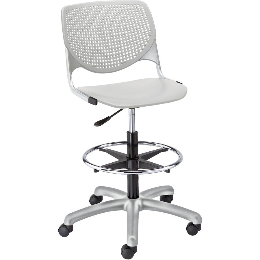 KFI Kool Collection 2300 Armless Stool with Casters - Polypropylene Seat Material - Polypropylene Back Material - Powder Coated Silver Frame Color - Steel Frame Material - 5-star Base - Light Gray - 1 Each
