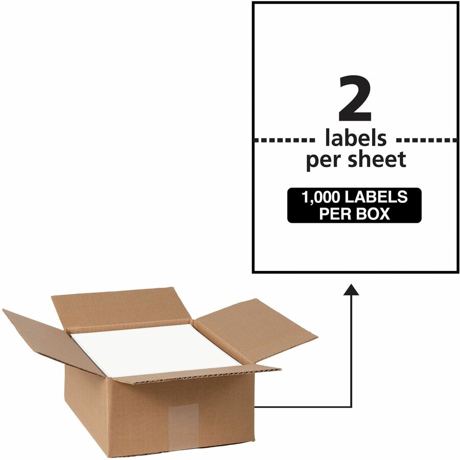 Avery®, 5-1/2" x 8-1/2" Labels, Ultrahold®, , 1,000 Labels (95526) - 5 1/2" Width x 8 1/2" Length - Permanent Adhesive - Rectangle - Laser - Matte White - Matte - Film - 2 / Sheet - 2 Total Sheets - 1000 Total Label(s) - 1 Box