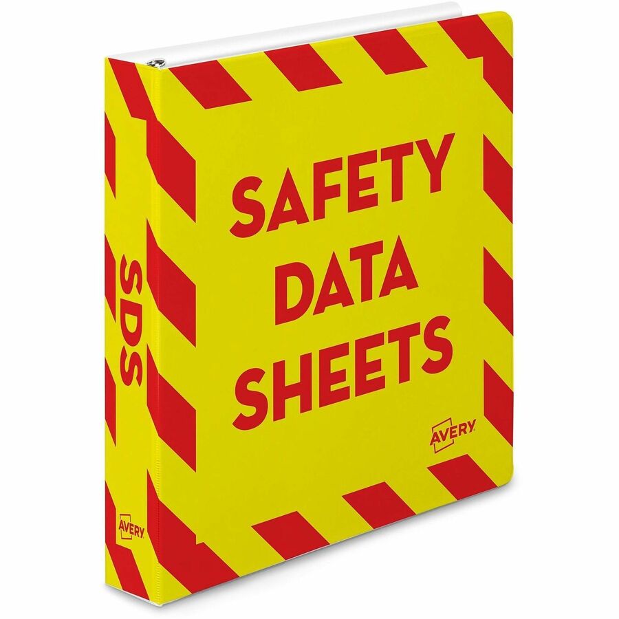 Avery®, 1-1/2" Heavy-Duty Industrial SDS Binder - One-Touch Rings - 1 1/2" Binder Capacity - Letter - 8 1/2" x 11" Sheet Size - 400 Sheet Capacity - Fastener: Ring - Pocket: 4, Internal - Vinyl - Yellow, Red - Heavy Duty, One Touch Ring, Preprinted...