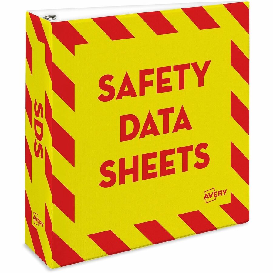 Avery®, 3" Heavy-Duty Industrial SDS Binder - One-Touch Rings - 3" Binder Capacity - Letter - 8 1/2" x 11" Sheet Size - 670 Sheet Capacity - Fastener: Ring - Pocket: 4, Internal - Vinyl - Yellow, Red - Heavy Duty, One Touch Ring, Preprinted, Sturdy...