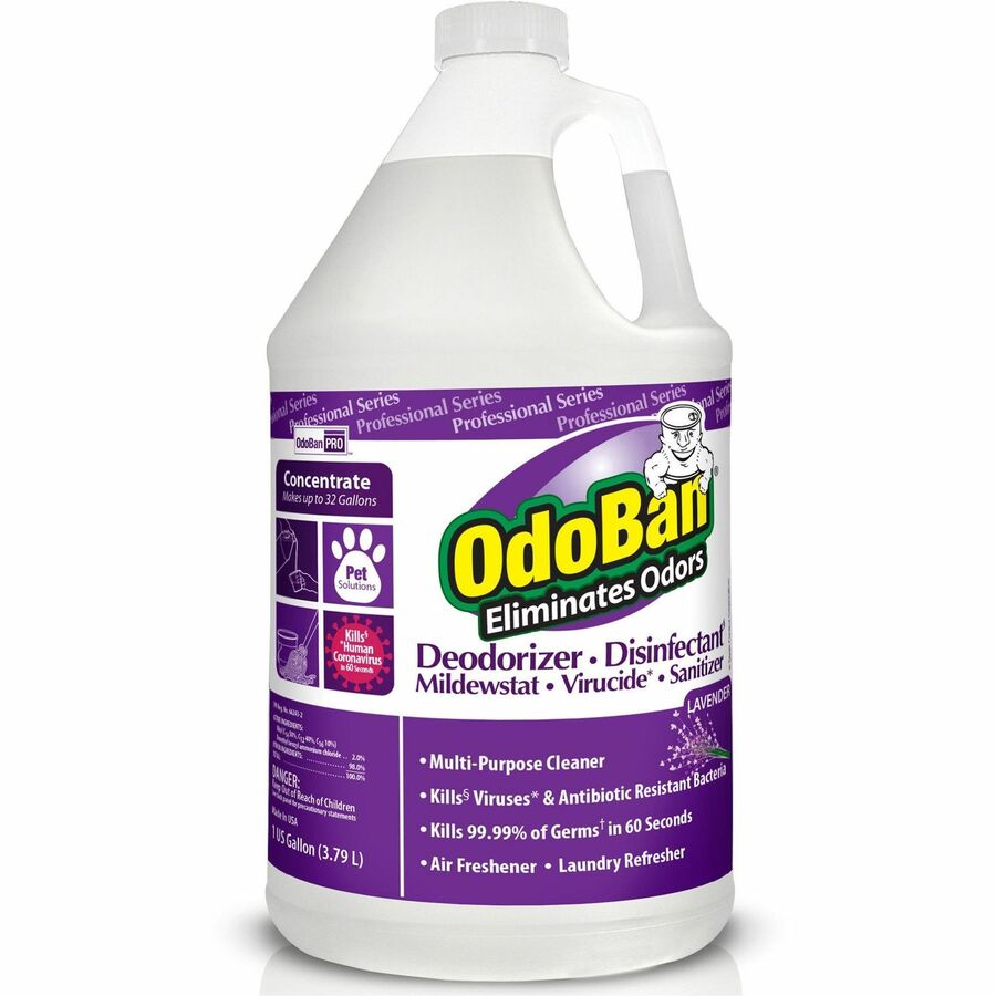 OdoBan Deodorizer Disinfectant Cleaner Concentrate - Concentrate - 128 fl oz (4 quart) - Lavender Scent - Recommended For: Odor Remover - Disinfectant, Deodorize, Residue-free - Purple - 1 Each