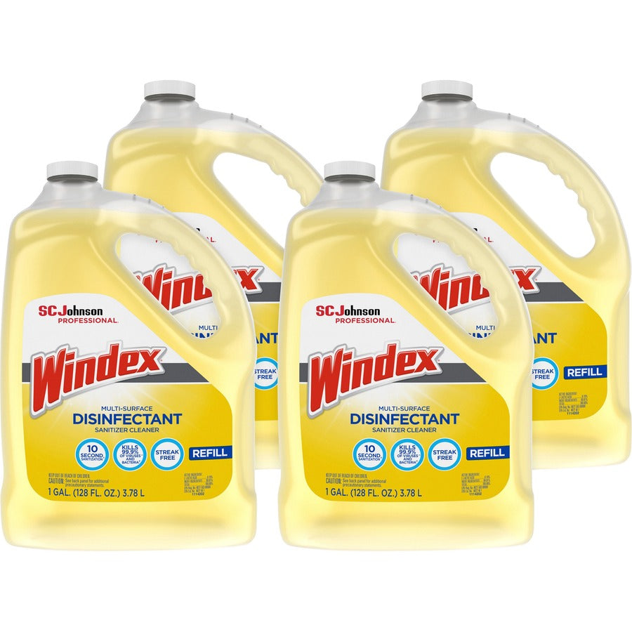 Windex®, Multi-Surface Disinfectant Sanitizer Cleaner - 128 fl oz (4 quart) - Disinfectant, Residue-free, Anti-bacterial - Yellow Bottle - 4 / Carton