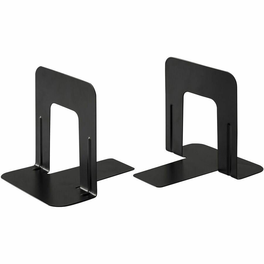 Business Source Heavy-gauge Steel Book Supports - 5.25" Height x 5" Width x 4.75" Depth - Desktop - Non-skid Base, Scratch Resistant, Stain Resistant - Black - Steel - 2/Pair - 6 / Box