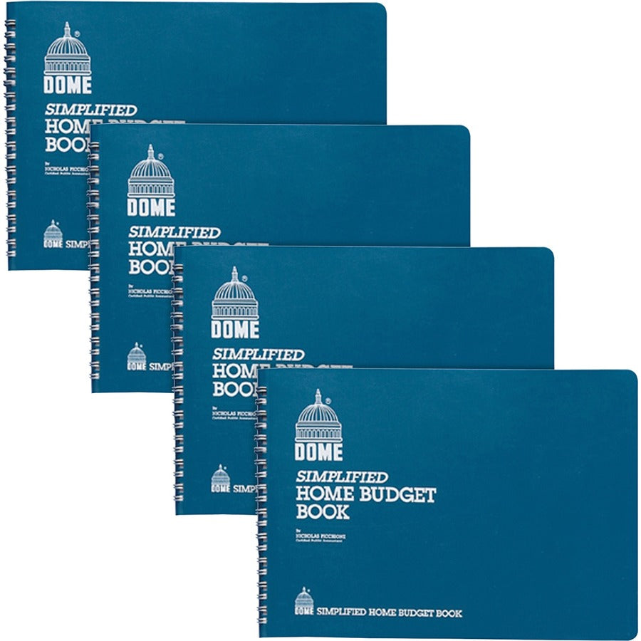 Dome Simplified Home Budget Book - 64 Sheet(s) - Wire Bound - 10.50" x 7.50" Sheet Size - White - White Sheet(s) - Blue Cover - 4 / Bundle