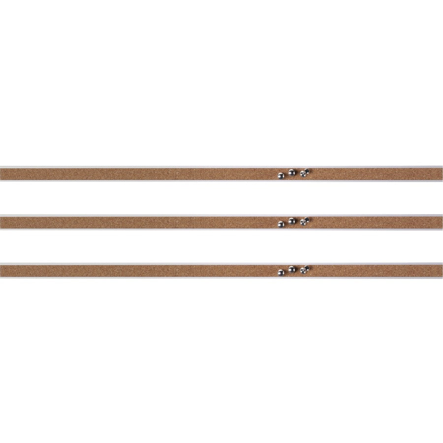 Lorell Cork Strip Bulletin Bars - 18" Board Width - Cork Surface - Self-healing, Fade Resistant, Self-sealing - Anodized Aluminum Frame - 3 / Bundle
