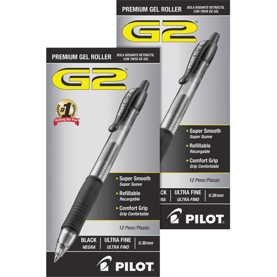 G2 Premium Gel Ink Retractable Pens - Refillable - Retractable - Black Ink - Gel-based - Clear Barrel - 1 Dozen/Box - 2 / Bundle