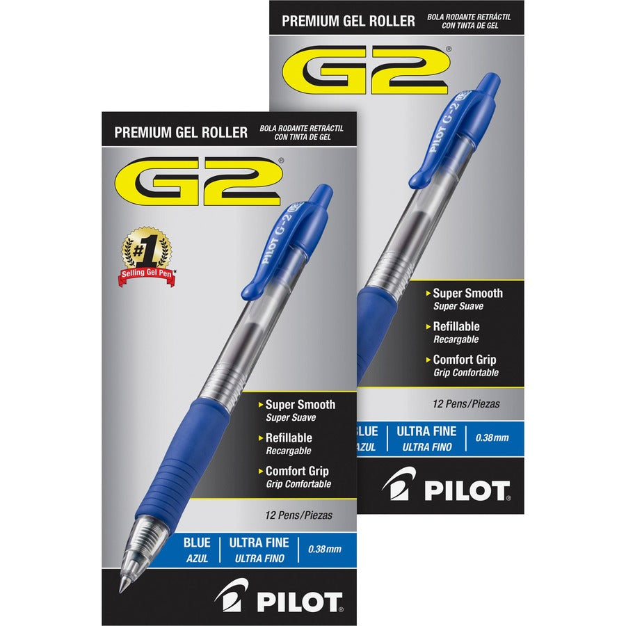 G2 Premium Gel Ink Retractable Pens - Refillable - Retractable - Blue Ink - Gel-based - Clear Barrel - 1 Dozen/Box - 2 / Bundle