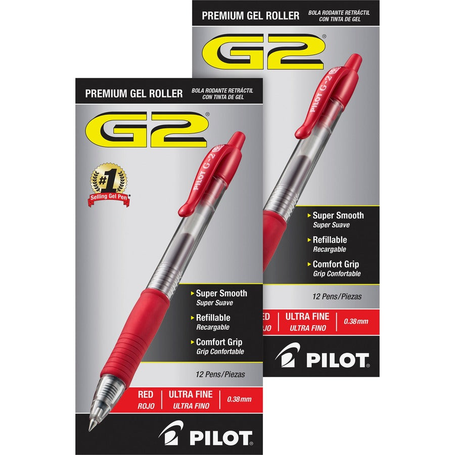 G2 Premium Gel Ink Retractable Pens - Refillable - Retractable - Red Ink - Gel-based - Clear Barrel - 1 Dozen/Box - 2 / Bundle