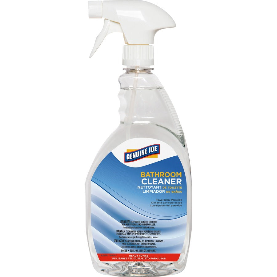Genuine Joe Peroxide-Powered Bathroom Cleaner - Ready-To-Use - 32 fl oz (1 quart) - Recommended For: Soap Scum Remover - Clear - 1 Each