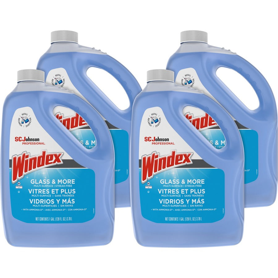 Windex®, Glass Cleaner with Ammonia-D - For Multi Surface - Liquid - 128 fl oz (4 quart) - Non-streaking, Phosphate-free - Blue - 4 / Carton
