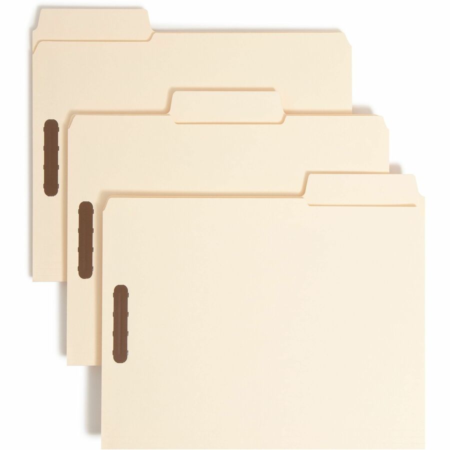 Smead SuperTab 1/3 Tab Cut Letter Fastener Folder - 8 1/2" x 11" - 2 x Prong K Style Fastener - 2" Fastener Capacity - Top Tab Location - Assorted Tab Position - 14 pt. - 2 Plys - Manila - Reinforced Tab, Labeling Area, Durable, Heavyweight, Wear Resis...