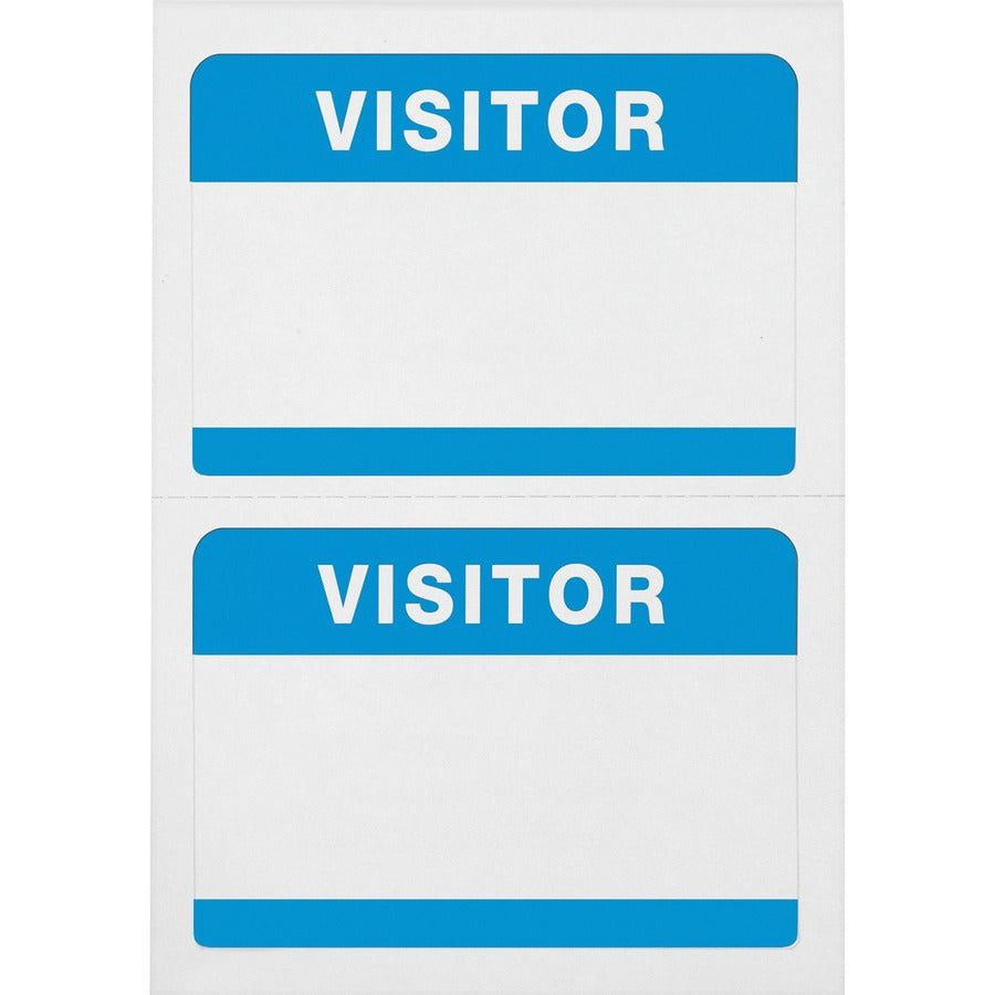 Advantus Self-Adhesive Visitor Badges - Visitor - 2 1/4" Height x 3 1/2" Width - Removable Adhesive - Rectangle - White, Blue - 100 / Pack