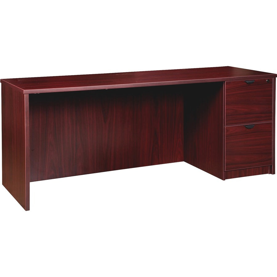 Lorell Prominence 2.0 Right-Pedestal Credenza - 29" Height x 66" Width x 24" Depth, 1" Thickness Top - Total Drawer(s): 2 - Single Pedestal on Right Side - Band Edge - Material: Particleboard - Finish: Thermofused Melamine (TFM) - Grommet, Mar Resistan...