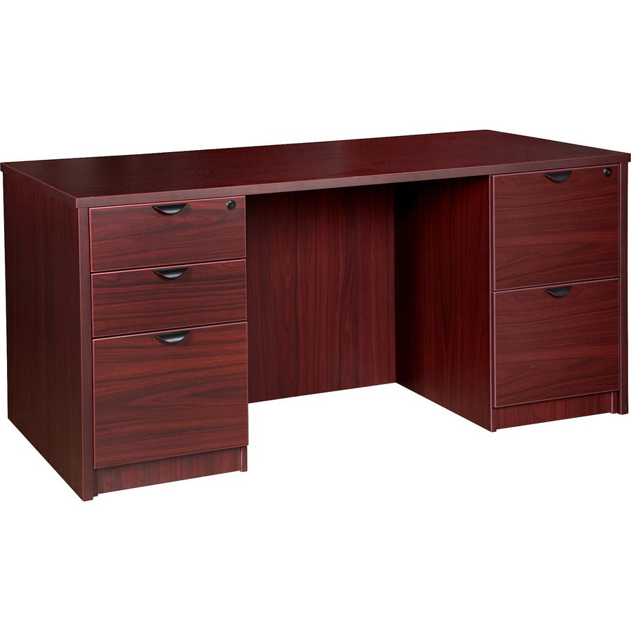 Lorell Prominence 2.0 Double-Pedestal Desk - 1" Thickness Top, 29" Height x 66" Width x 30" Depth - Total Drawer(s): 5 - Double Pedestal - Band Edge - Material: Particleboard - Finish: Mahogany Laminate, Thermofused Melamine (TFM) - Durable, Adjustable...