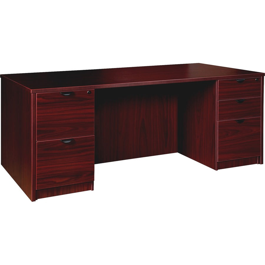 Lorell Prominence 2.0 Double-Pedestal Desk - 1" Thickness Top, 29" Height x 72" Width x 36" Depth - Total Drawer(s): 5 - Double Pedestal - Band Edge - Material: Particleboard - Finish: Mahogany Laminate, Thermofused Melamine (TFM) - Durable, Adjustable...