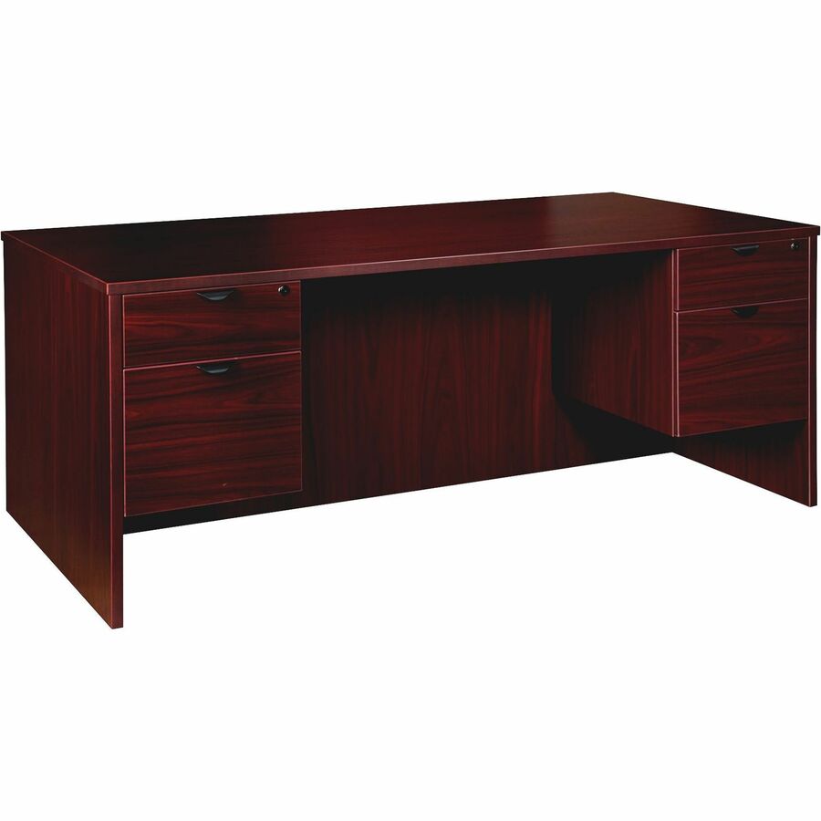 Lorell Prominence 2.0 Mahogany Laminate Double-Pedestal Desk - 2-Drawer - 1" Thickness Top, 29" Height x 72" Width x 36" Depth - Total Drawer(s): 2 - Double Pedestal - Band Edge - Material: Particleboard - Finish: Mahogany Laminate, Thermofused Melamin...