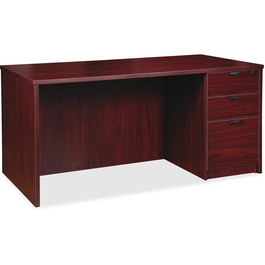 Lorell Prominence 2.0 Right-Pedestal Desk - 1" Thickness Top, 29" Height x 72" Width x 36" Depth - Total Drawer(s): 3 - Single Pedestal on Right Side - Band Edge - Material: Particleboard - Finish: Mahogany Laminate, Thermofused Melamine (TFM) - Durabl...