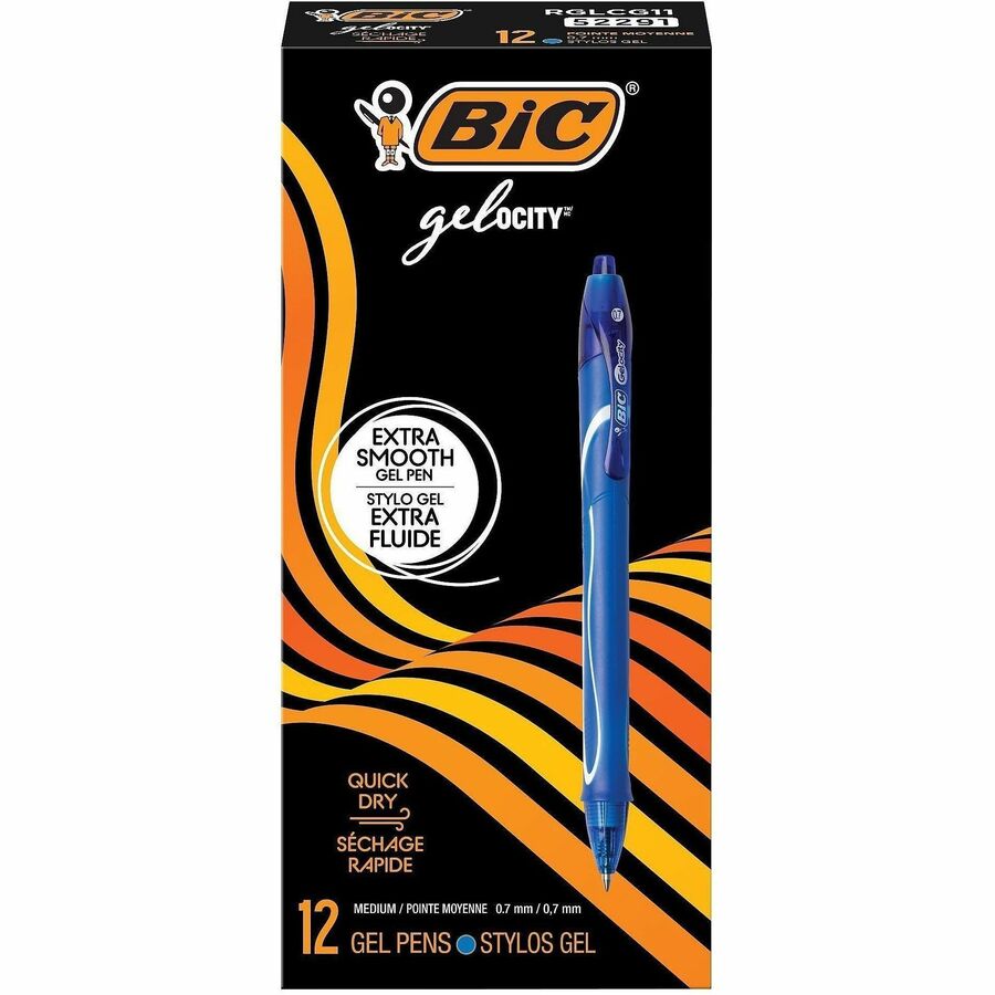 BIC Gel-ocity .7mm Retractable Pen - Retractable - Blue Ink - Gel-based - 1 Dozen