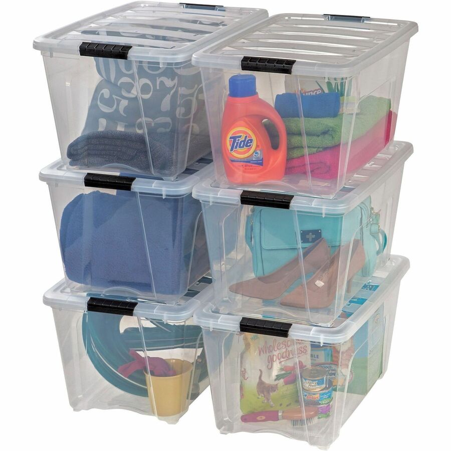 IRIS Stackable Clear Storage Boxes - Internal Dimensions: 16.10" Length x 11.60" Width x 12.20" Height - External Dimensions: 22" Length x 16.5" Width x 13" Height - 13.25 gal - Latch Lock, Buckle Closure - Stackable - Clear, Black - For Shoes, Blanket...