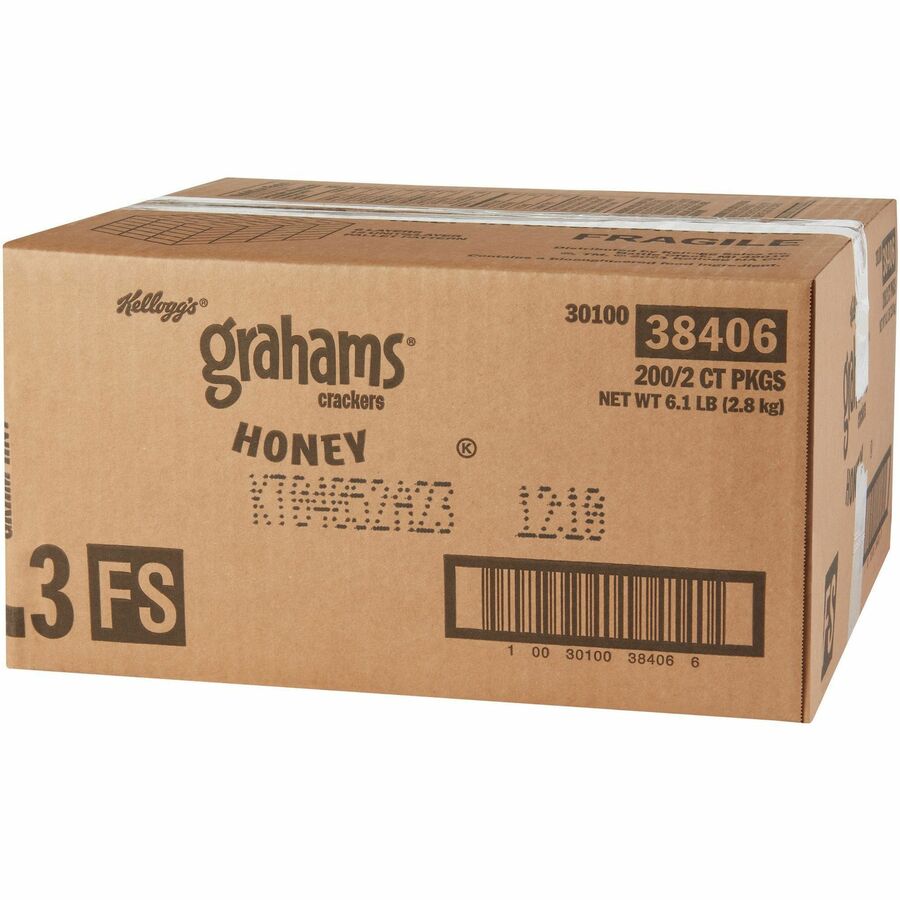 Kellogg's Grahams Honey Crackers - Individually Wrapped - Honey - 0.49 oz - 2/Pack - 200 / Carton
