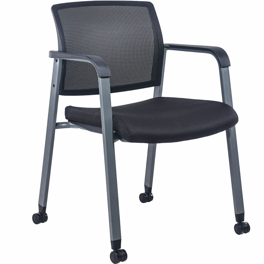 Lorell Mesh Back Guest Chair with Casters - Black Seat Color - Fabric Seat Material - High Back - Square Base - 1 Each