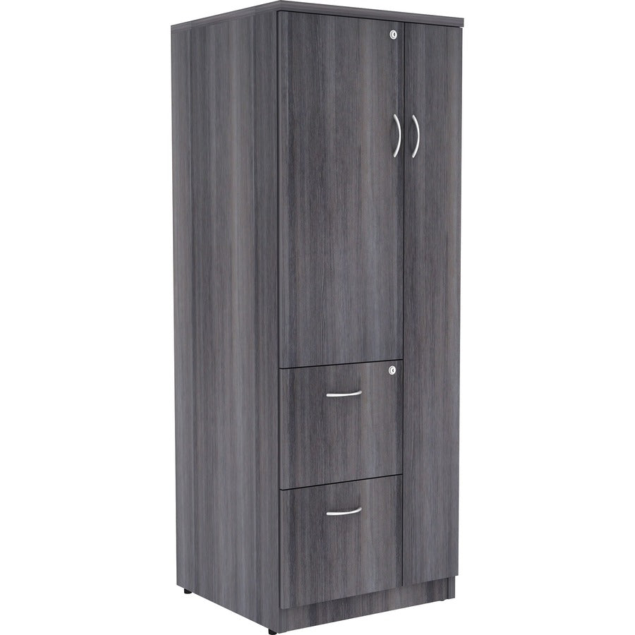 Lorell Essentials/Revelance Tall Storage Cabinet - 65.6" Height x 23.6" Width x 23.6" Depth - Total Drawer(s): 2 - 2 Shelve(s) - Material: Medium Density Fiberboard (MDF), Particleboard - Finish: Weathered Charcoal - Abrasion Resistant, Lockable Drawer...