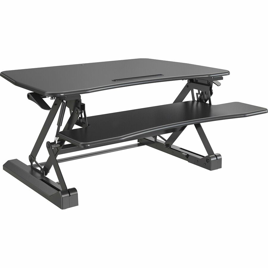 Lorell Gas Lift Monitor Riser - Flat Panel Display Type Supported - 19.50" Height x 35.50" Width x 23.25" Depth - Desktop - Steel, Medium Density Fiberboard (MDF), Polyvinyl Chloride (PVC) - Black - Gas Lift