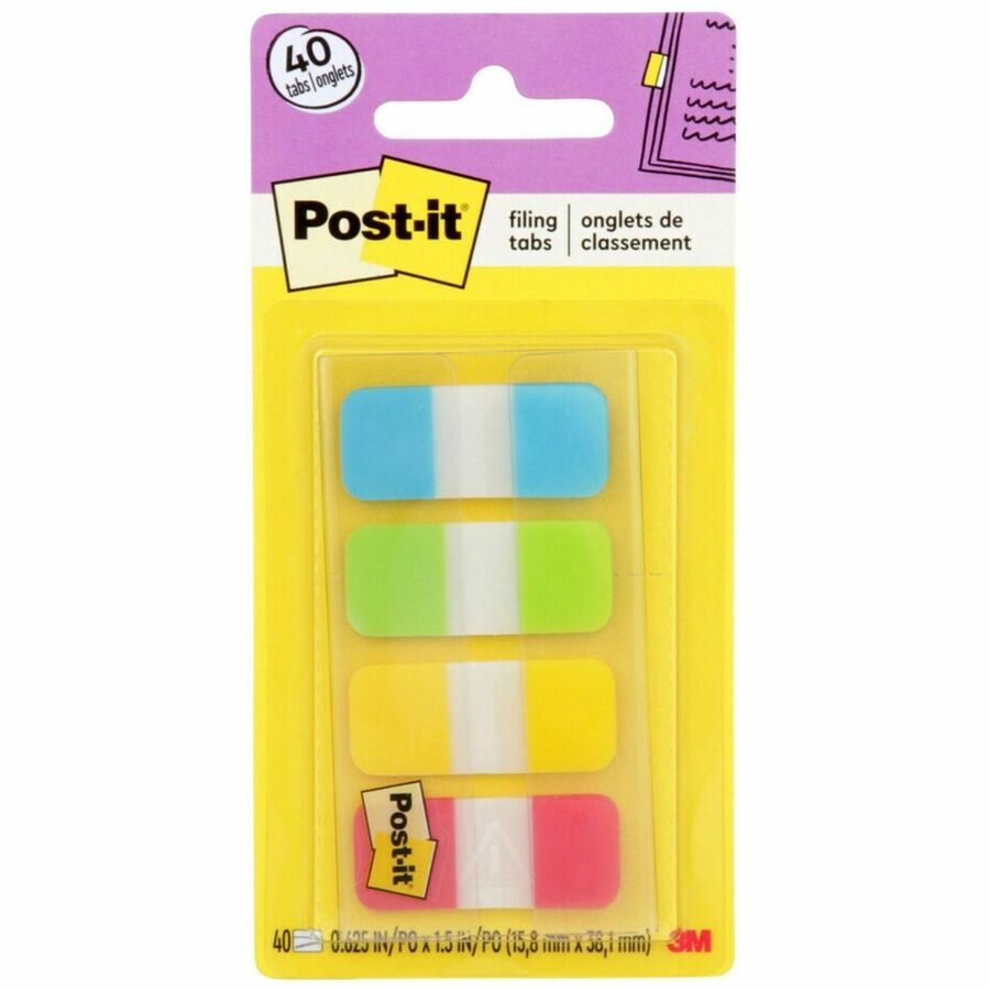 Post-it®, Easy Dispenser Tabs - 40 Tab(s) - 0.63" Tab Width - Removable - Yellow, Red, Green, Blue Tab(s) - Durable, Repositionable, Writable - 1 Pack