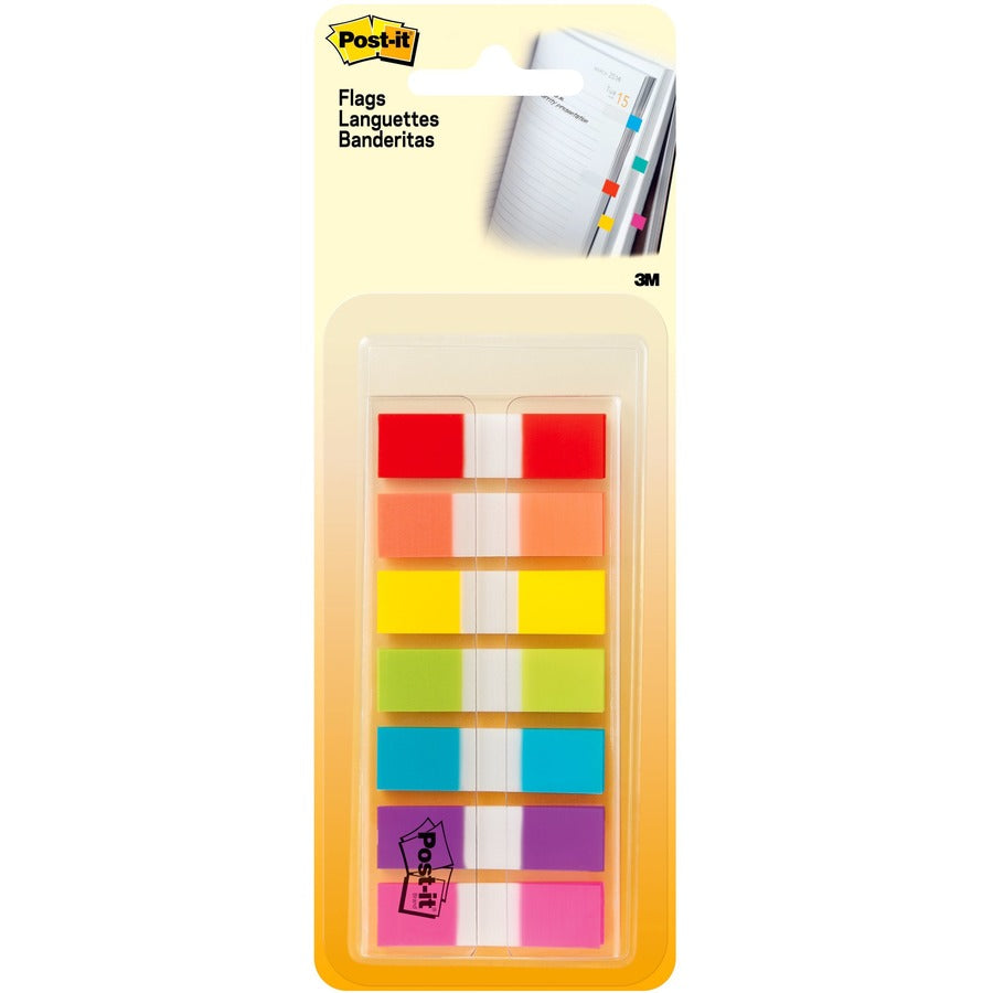 Post-it®, Flags in On-the-Go Dispenser - 1/2" Flag/Note Width x 1 3/4" Flag/Note Length - Red, Orange, Yellow, Green, Blue, Purple, Pink - Self-stick - 189 / Pack