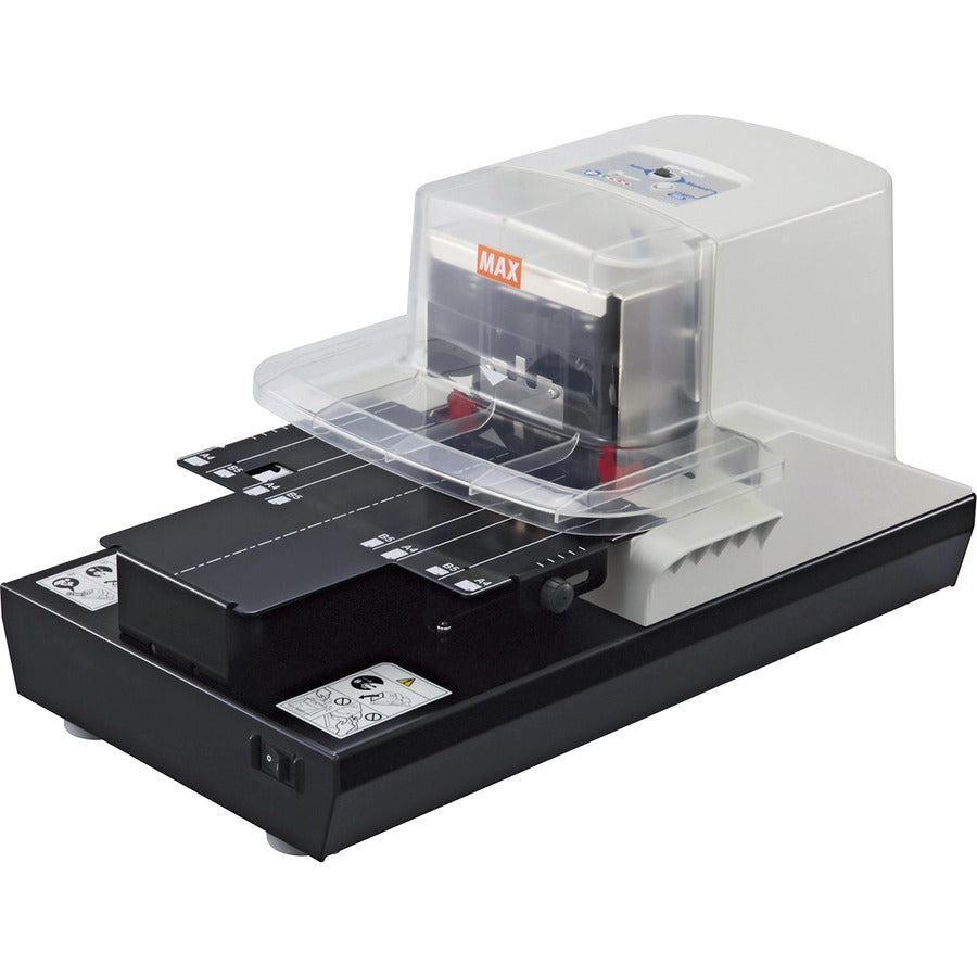 MAX Electronic Stapler - Staples Upto 100 Sheet of 80g/m², Paper - 0.87" Throat Depth - Black, White - 1 Each