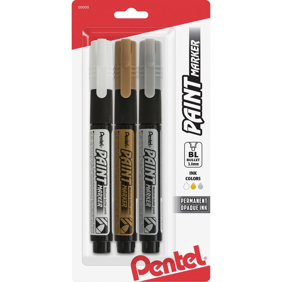Pentel Opaque Bullet Tip Paint Markers - Assorted Ink - 3 / Pack