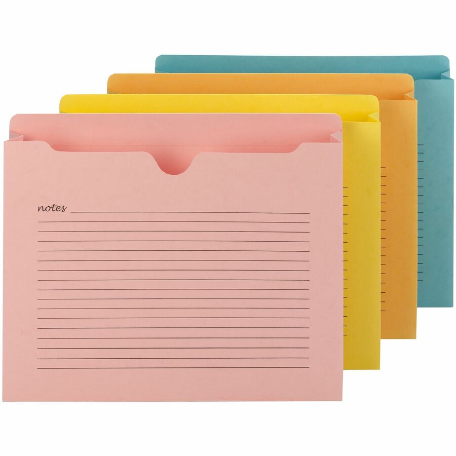 Smead Straight Tab Cut Letter File Jacket - 8 1/2" x 11" - 2" Expansion - 2 Plys - Aqua, Goldenrod, Pink, Yellow - Preprinted, Closed Sides, Reinforced Tab, Closed Sides, Durable - 10% Recycled - 12 / Pack