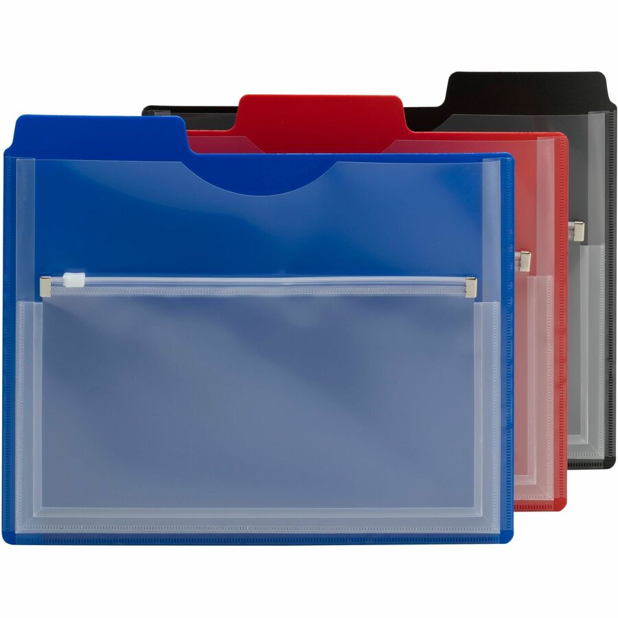 Smead 1/3 Tab Cut Letter Organizer Folder - 8 1/2" x 11" - 1/2" Expansion - 1 Pocket - Blue, Red, Black - Water Proof, Durable, Tear Resistant, Moisture Resistant, Spill Resistant, Closed Sides, Acid-free - 3 / Pack